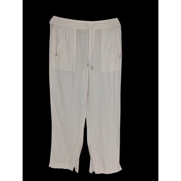Athleta Cabo Linen Wide Leg Pant Calla Lily White Size 6 With Elastic Waist - Picture 2 of 10